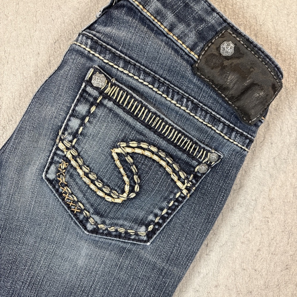 Silver Jeans Co. Aiko Women's Bootcut Jeans Blue Medium Wash Distressed Sz 26X33